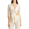 Elan Crochet Tie Front Cover-up Top In Natural