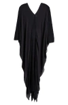 Elan Open Stitch Detail Cover-up Caftan Dress In Black