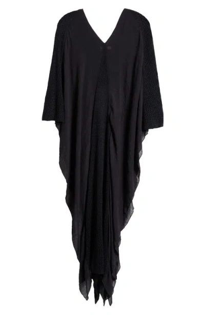 Elan Open Stitch Detail Cover-up Caftan Dress In Black