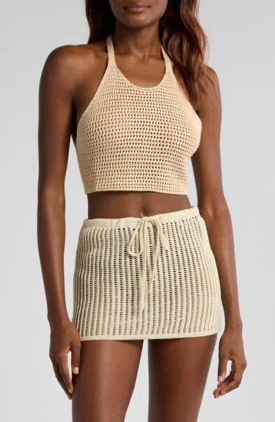 Elan Open Stitch Halter Crop Cover-up Top In Natural