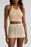 Elan Open Stitch Halter Crop Cover-up Top In Neutral