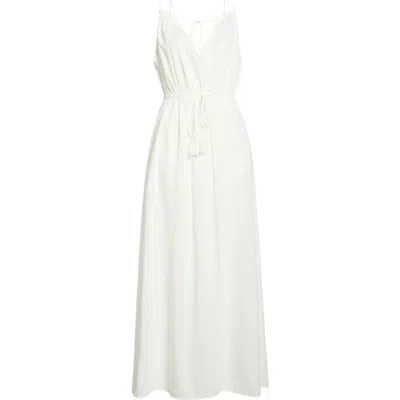 Elan Open Stitch Panel Cover-up Maxi Dress In White