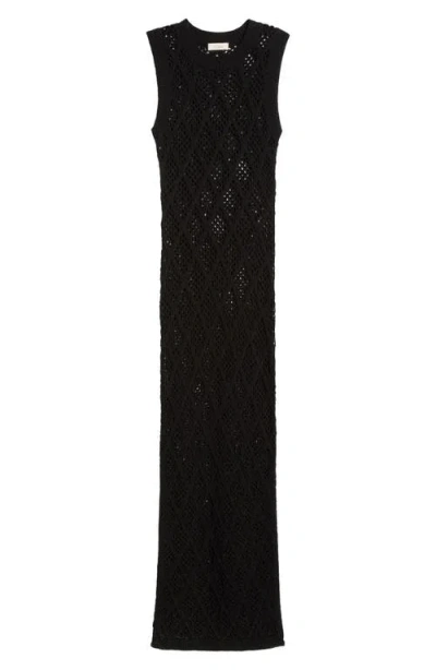 Elan Open Stitch Ruffle Hem Cover-up Maxi Dress In Black