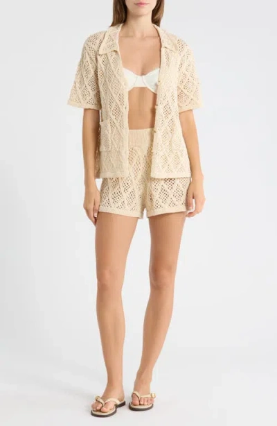 Elan Openwork Knit Cover-up Shorts In Brown