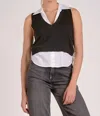 Elan V-neck Layered Sweater In Black In Black