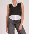 Elan V-neck Layered Sweater In Black In Black