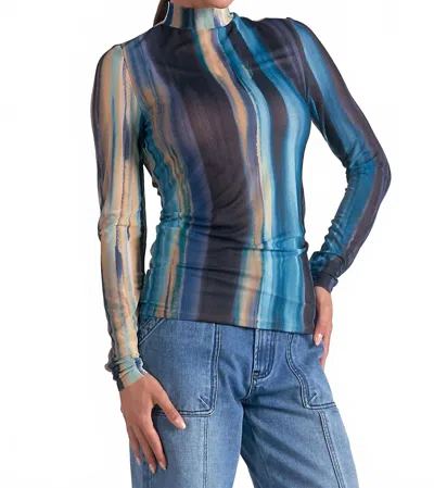 Elan Oslo Print Sheer Mesh Top In Blue Multi