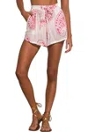 Elan Paisley Cover Up Shorts In White/pink In Multi