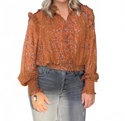Elan Paisley Print Blouse In Brown