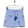 Elan Palm Drawstring Cotton Cover-up Shorts In Blue