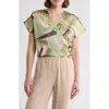 Elan Palm Print Surplice Neck Cover-up Crop Top