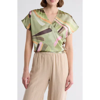 Elan Palm Print Surplice Neck Cover-up Crop Top