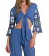 Elan Palma Crochet Tie Top In Blue In Blue