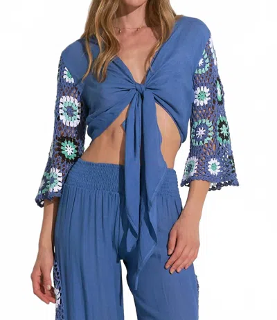 Elan Palma Crochet Tie Top In Blue