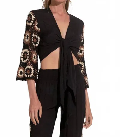 Elan Panama Tie Front Top In Black