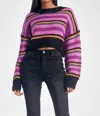 Elan Pansy Stripe Long Sleeve Sweater In Purple In Purple