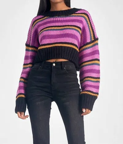 Elan Pansy Stripe Long Sleeve Sweater In Purple