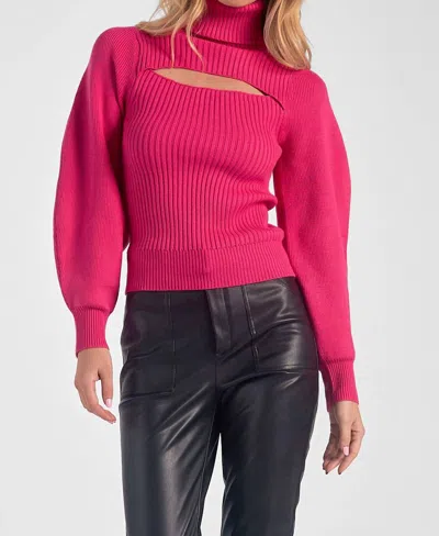 Elan Peek-a-boo Cut Out Turtleneck Sweater In Fuschia In Pink