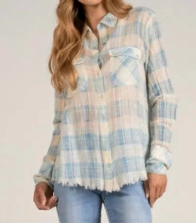 Elan Plaid Long Sleeve Shirt In White And Blue In Multi