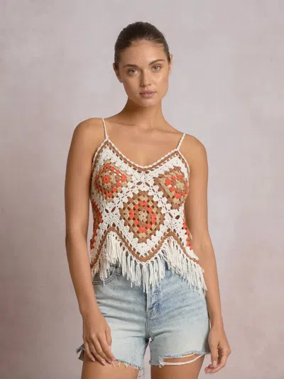 Elan Playa Fringe Tank In White Clay Combo In Multi
