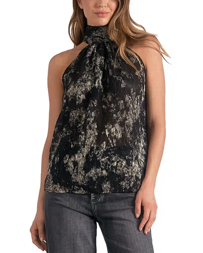 Elan Plisse Sleeveless Top In Black Gold