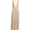 Elan Plunge Neck Maxi Cover-up Sweater Dress In Brown
