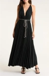 Elan Plunge Tie Belt Maxi Cover-up Dress In Black