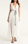 Elan Plunge Tie Belt Maxi Cover-up Dress In White