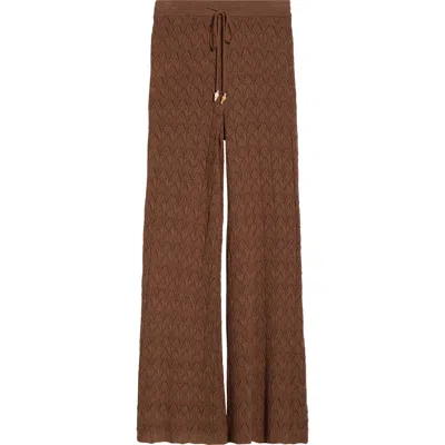 Elan Pointelle Cover-up Sweater Pants In Brown
