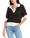 Elan Clara Collared Elbow Sleeve Sweater In Black In Multi