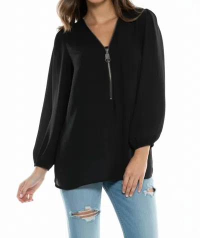 Elan Princess Shoulder Zipper Top In Black In Multi