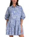 Elan Printed 3/4 Sleeve Mini Dress In Blue