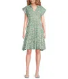 Elan Printed Button Front A-line Midi Dress In Blue Casablanca In Green