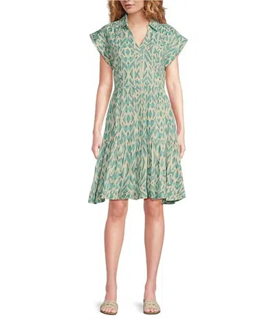 Elan Printed Button Front A-line Midi Dress In Blue Casablanca In Green