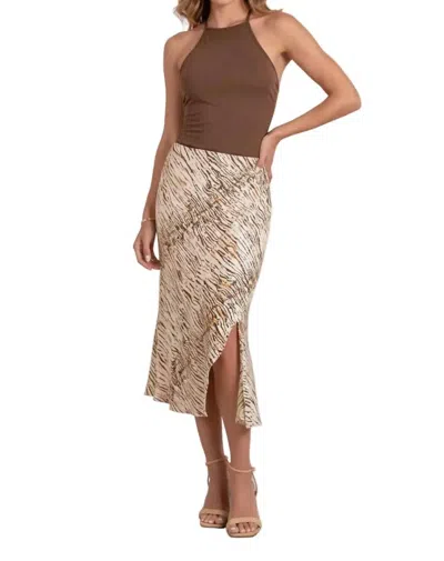 Elan Printed Side Slit Midi Skirt In Brown