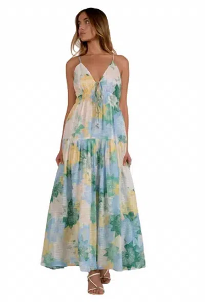Elan Printed Spaghetti Strap Maxi Dress In Mint Crochette In Multi