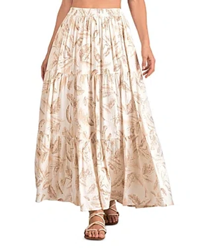 Elan Printed Tiered Maxi Skirt In Brown