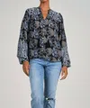 Elan Printed V-neck Top In Black Costa In Multi