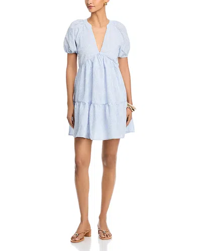 Elan Puff Sleeve Embroidered Babydoll Dress In Blue