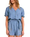 Elan Puff Sleeve Romper In Blue