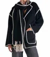 Elan Jacket With Top Stitch And Removeable Scarf In Black In Black