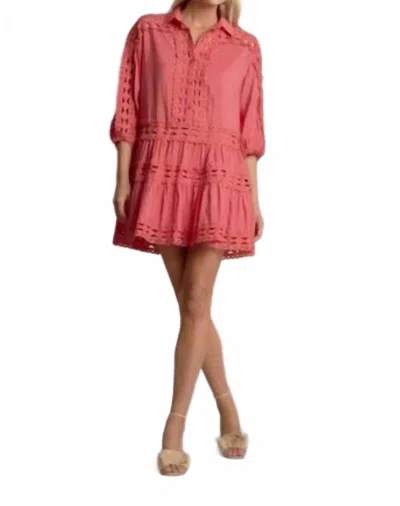 Elan Quarter Sleeve Collared Mini Dress In Bright Pink In Brown
