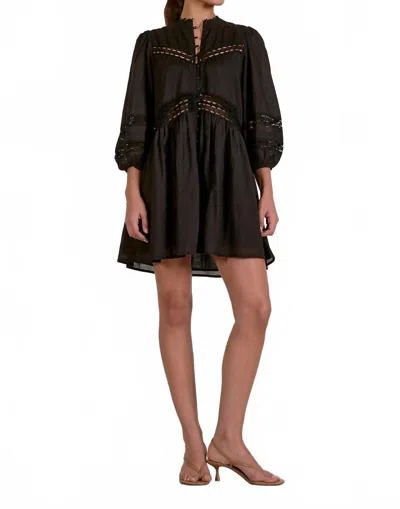 Elan Quarter Sleeve Flowy Lace Dress In Black