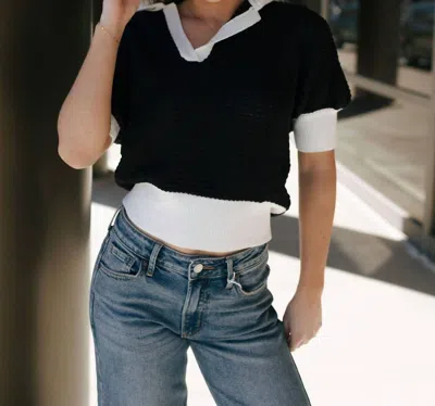 Elan Quarter Sleeve Sweater In Black/white