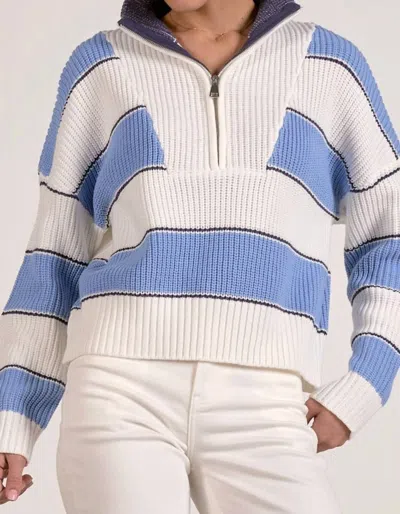 Elan Quarter Zip Colorblock Sweater Top In Light Blue
