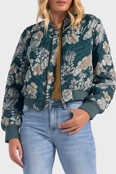 Elan Quilted Print Bomber Jacket In Green Floral