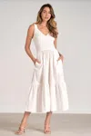 Elan Mixed Media Eyelet Ribbed Maxi Dress In White In Multi