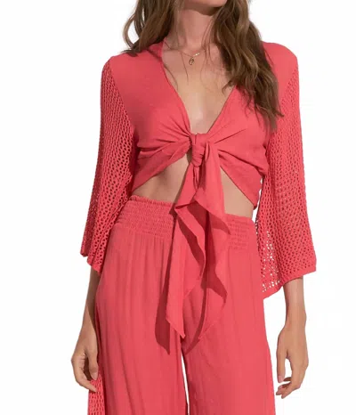 ELAN RESORT TIE FRONT CROCHET SLEEVE TOP IN CORAL