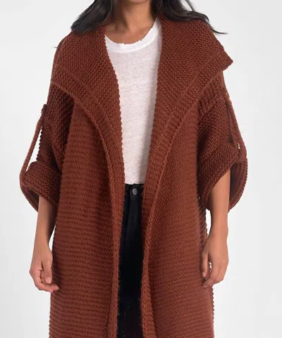 Elan Reverse Jersey Cocoon Cardigan In Rust In Burgundy