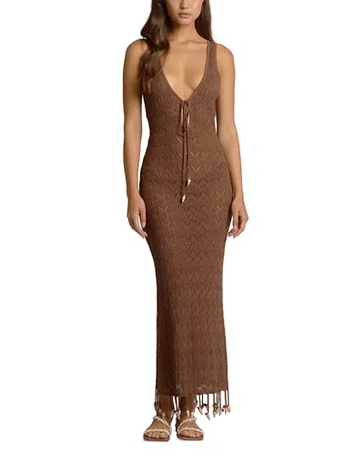 Elan Reversible Shell Trim Swim Cover Up Dress In Brown